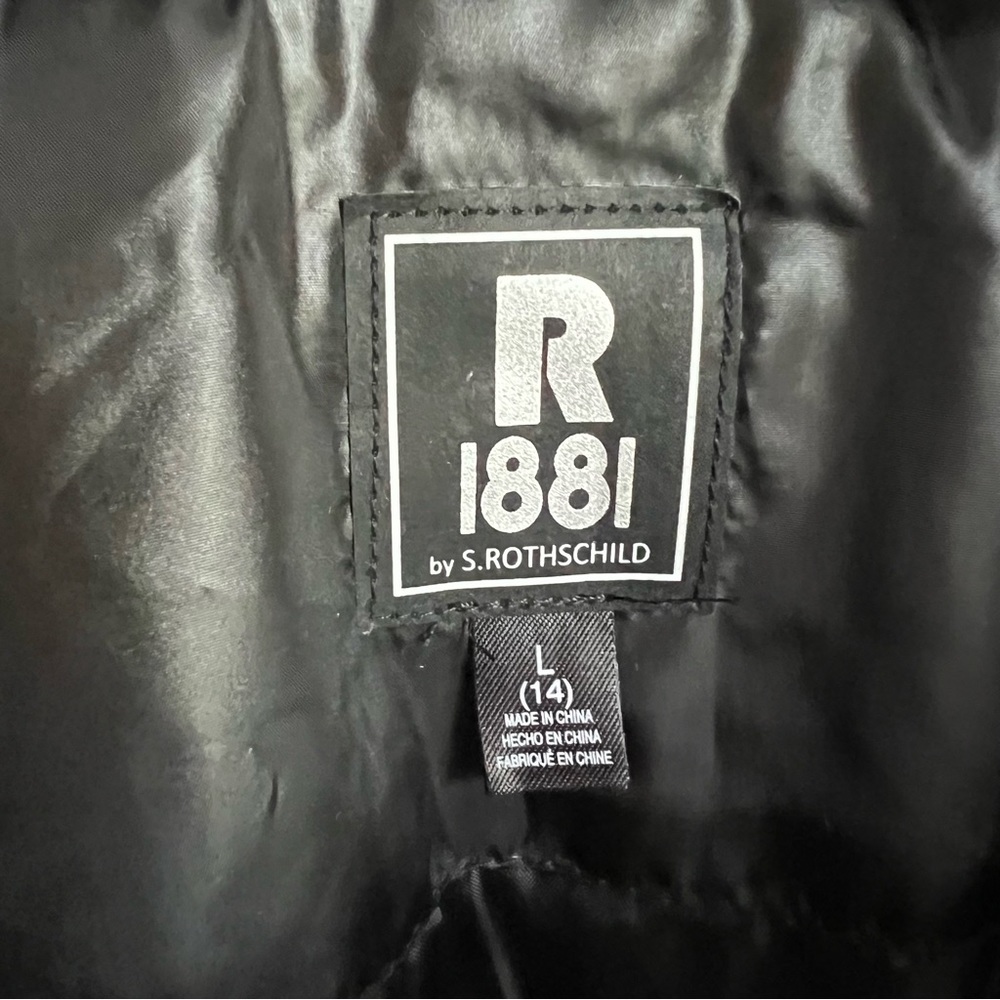 Rothschild black puffer coat jacket fur trim hood L 14 12 - Picture 3 of 11